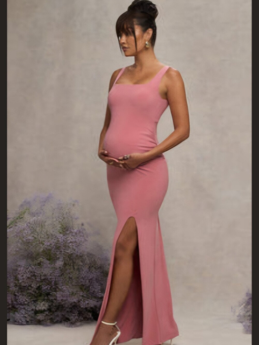 Blush Square Neck Maternity Maxi Dress with Split
